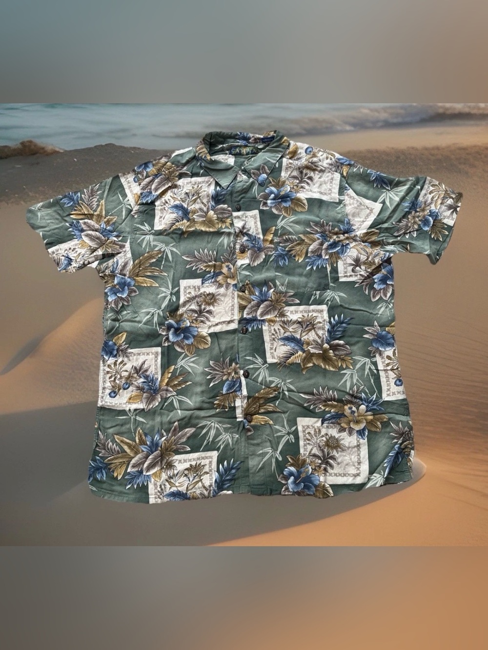 CAMPIA Abstract Print Men's Green Floral Hawaiian Short Sleeve Shirt Size XL